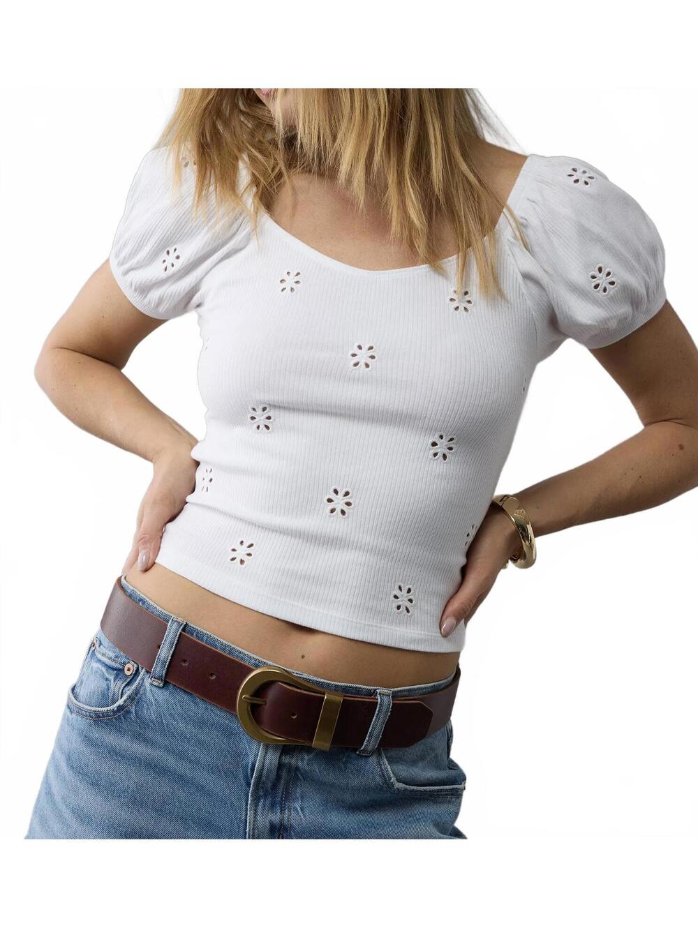 AE Puff Sleeve Embroidered Shirt American Eagle White NWT XS